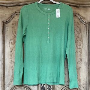Aerie XL waffle knit top long sleeve button crew neck